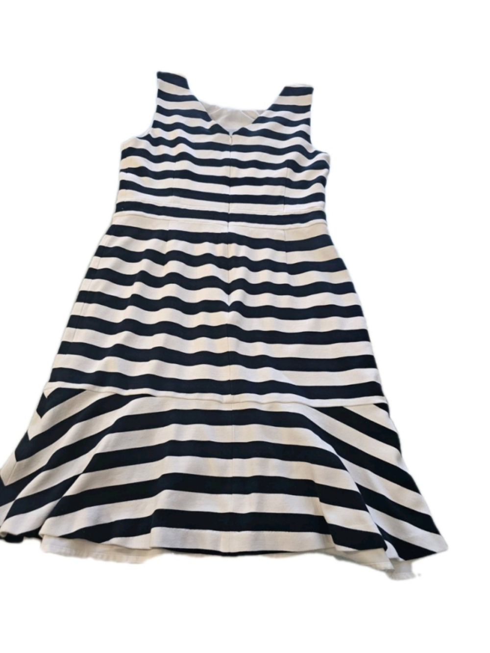 Banana Republic Dress Size 14 Womans Navy White Striped Ponte Sleeveless Ruffle - Picture 7 of 16